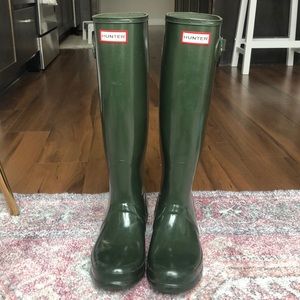 Dark Green Glossy Tall Hunter Rain Boots